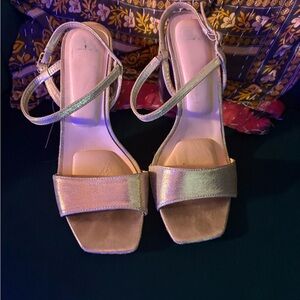 Women's Metallic Gold Strappy Block Heel Sandals